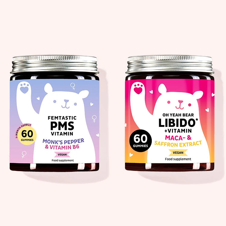 Product images of the 2 different gummy vitamins included in the Hormonal Balance & Well-being bundle for the natural support of the female hormonal balance, well-being and libido support.