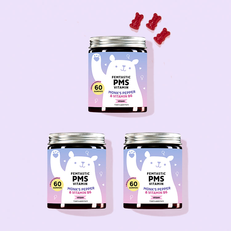 3-month treatment of Femtastic PMS vitamins with monk’s pepper to promote hormonal balance.