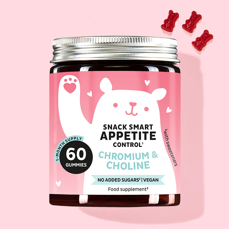 Single jar of Snack Smart Appetite Control gummy bears with chromium and choline to reduce cravings and regulate blood sugar. l Bears with Benefits
