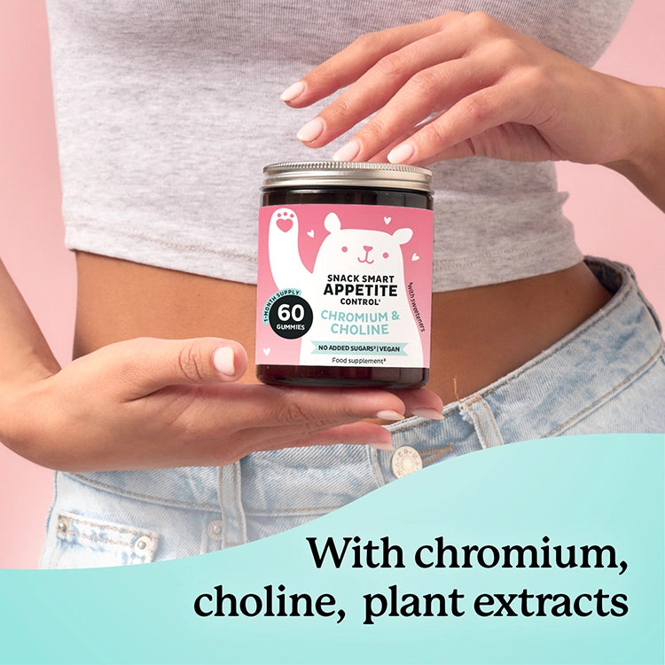 Ingredients of Snack Smart Appetite Control gummy bears with chromium and choline to reduce cravings and regulate blood sugar. l Bears with Benefits