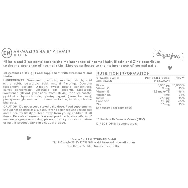 List of ingredients present in the Ah-mazing hair vitamins.