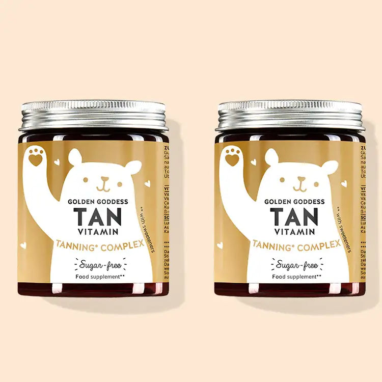 2-month treatment of Golden Goddess Tan vitamins for tanned skin.