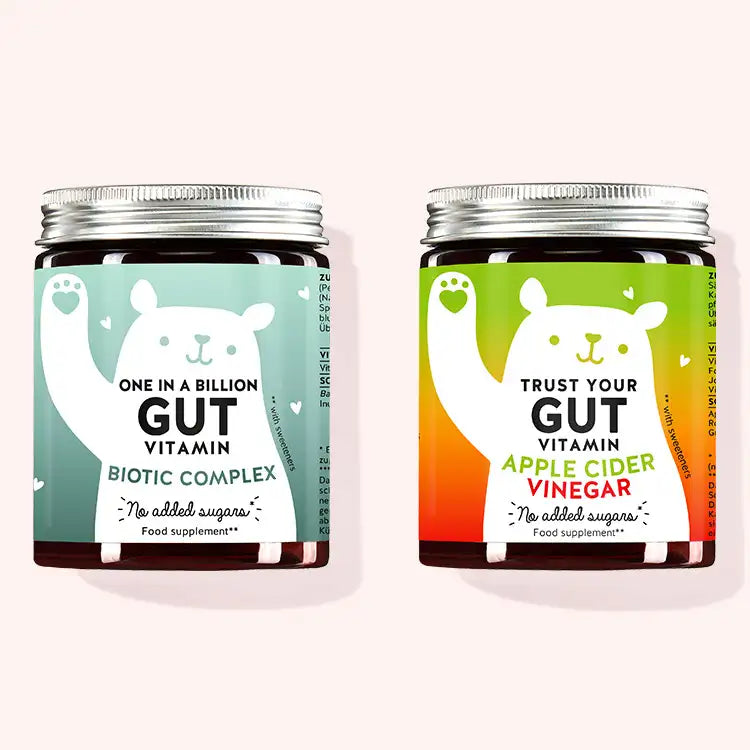 Product images of the 2 different vitamins included in the Gut duo for optimising gut and intestinal health.