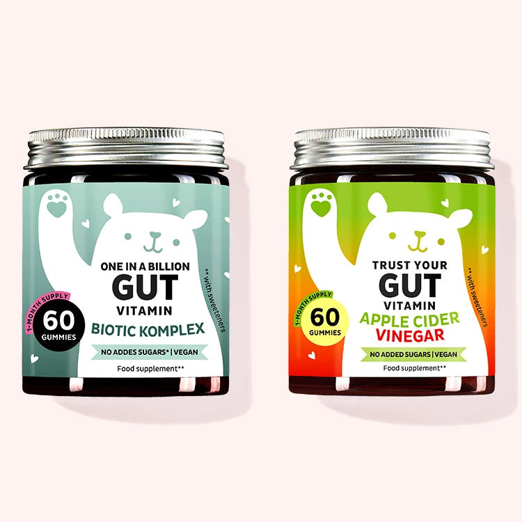 Product images of the 2 different vitamins included in the Gut duo for optimising gut and intestinal health.