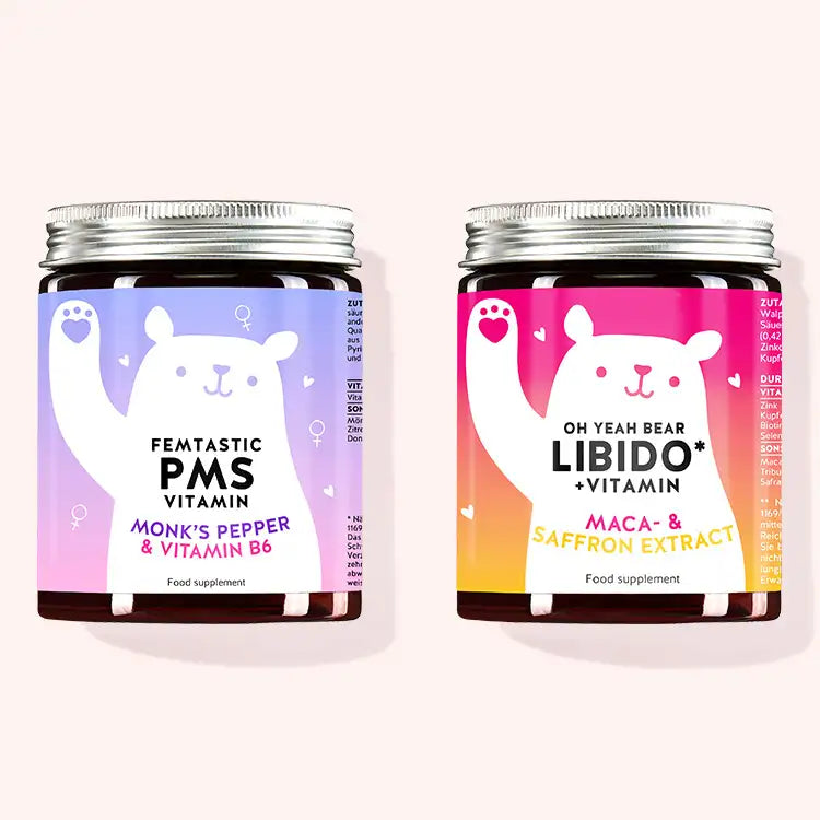 Product images of the 2 different vitamins included in the Hormonal Balance & Well-being bundle for the natural support of the female hormonal balance and well-being.