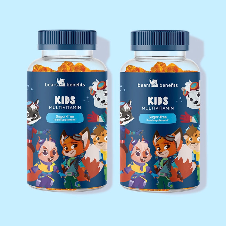 Two jars - 60-day supply of Kids Multivitamin sugar-free gummy bears with vitamin complex to support healthy child growth, Edurino edition. l Bears with Benefits