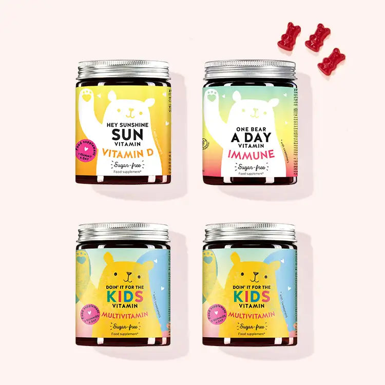 Product images of the 3 different vitamins included in the family immune bundle for the strengthening protection of the body, by supporting the immune system.
