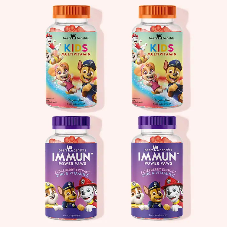 Product images of the 2 different vitamins included in the Paw-erful Bundle for children’s health and immune system.