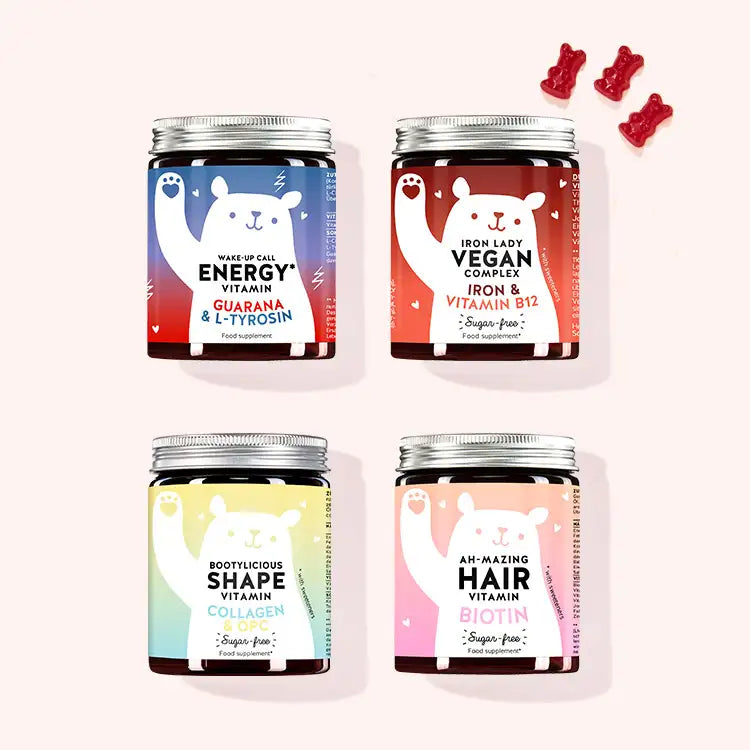 Product images of the 4 different vitamins included in the Strong and Beautiful Routine bundle to support your health and beauty to help you face each day with energy, strength and confidence.