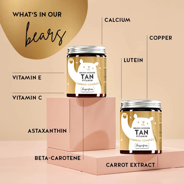 List of ingredients present in the Golden Goddess Tan vitamins with carrot extract.  Includes carrot extract, calcium and lutein. 