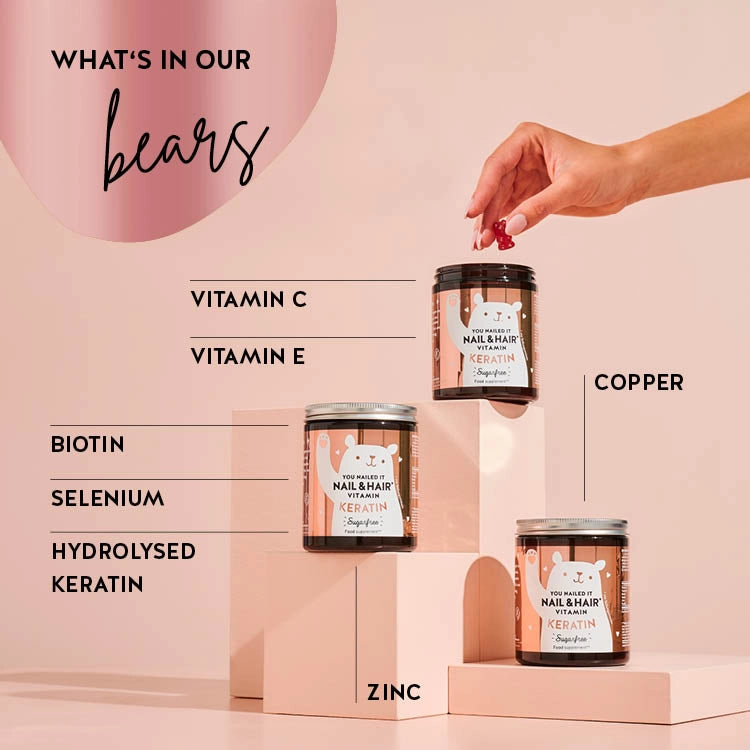 List of ingredients present in the You Nailed It vitamins with keratin for the hair and nails. Includes keratin, zinc and copper.  